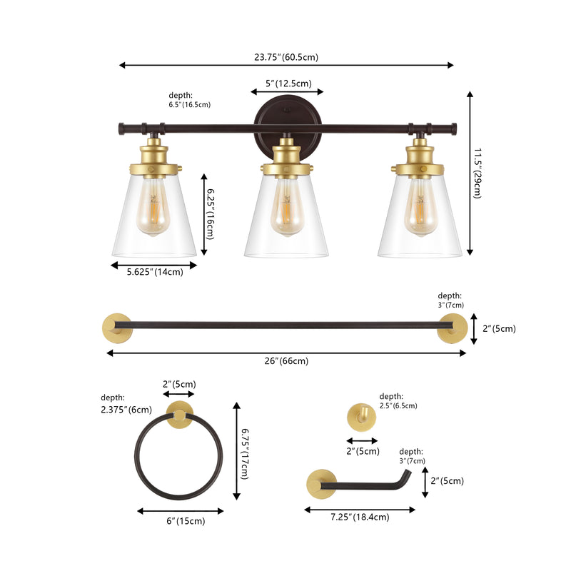 Hollis 23.75" 3-Light Traditional Farmhouse Vanity Light with Bathroom Hardware Accessory Set - JONATHAN Y