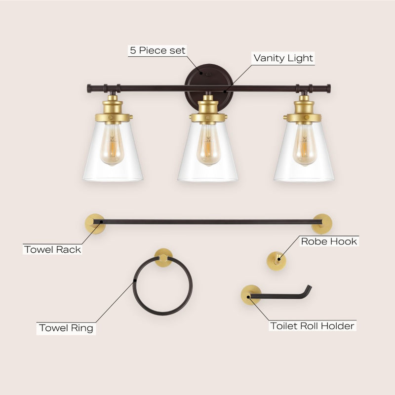 Hollis 23.75" 3-Light Traditional Farmhouse Vanity Light with Bathroom Hardware Accessory Set - JONATHAN Y