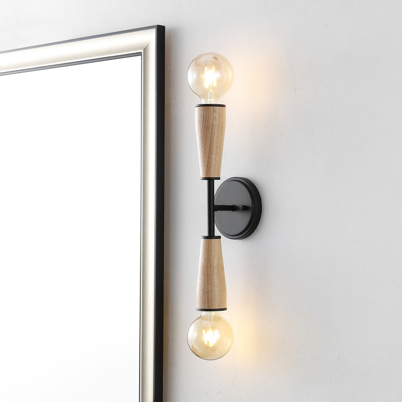 Katia 5.13" Modern Designer Iron/Wood Double Sided Hourglass LED Sconce - JONATHAN Y