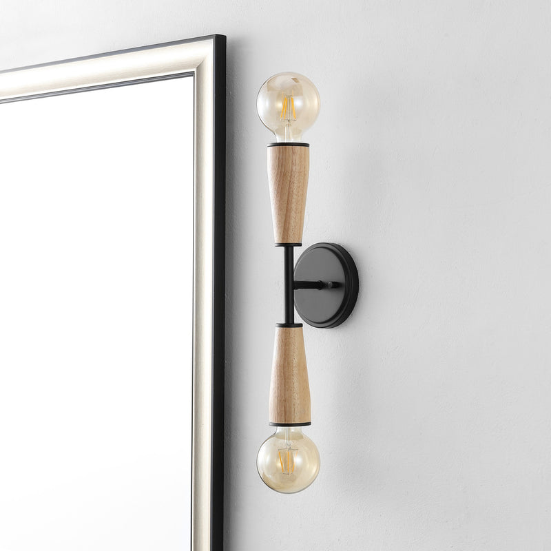 Katia 5.13" Modern Designer Iron/Wood Double Sided Hourglass LED Sconce - JONATHAN Y