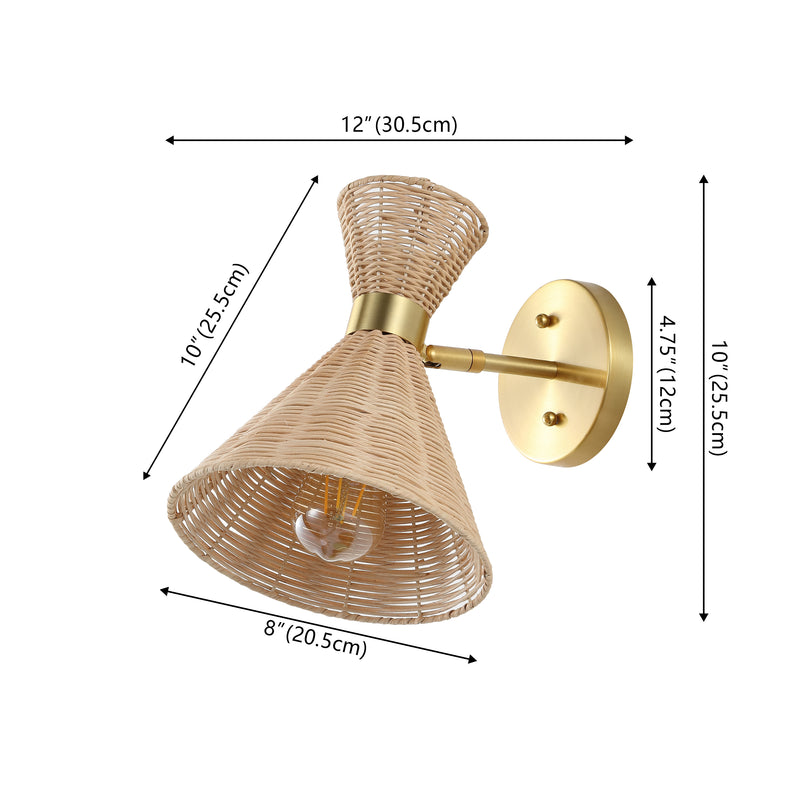 Zoey 10" 1-Light Mid-Century Vintage Retro Rattan/Metal LED Sconce with Adjustable Shade - JONATHAN Y