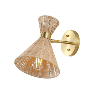 Zoey 10" 1-Light Mid-Century Vintage Retro Rattan/Metal LED Sconce with Adjustable Shade - JONATHAN Y