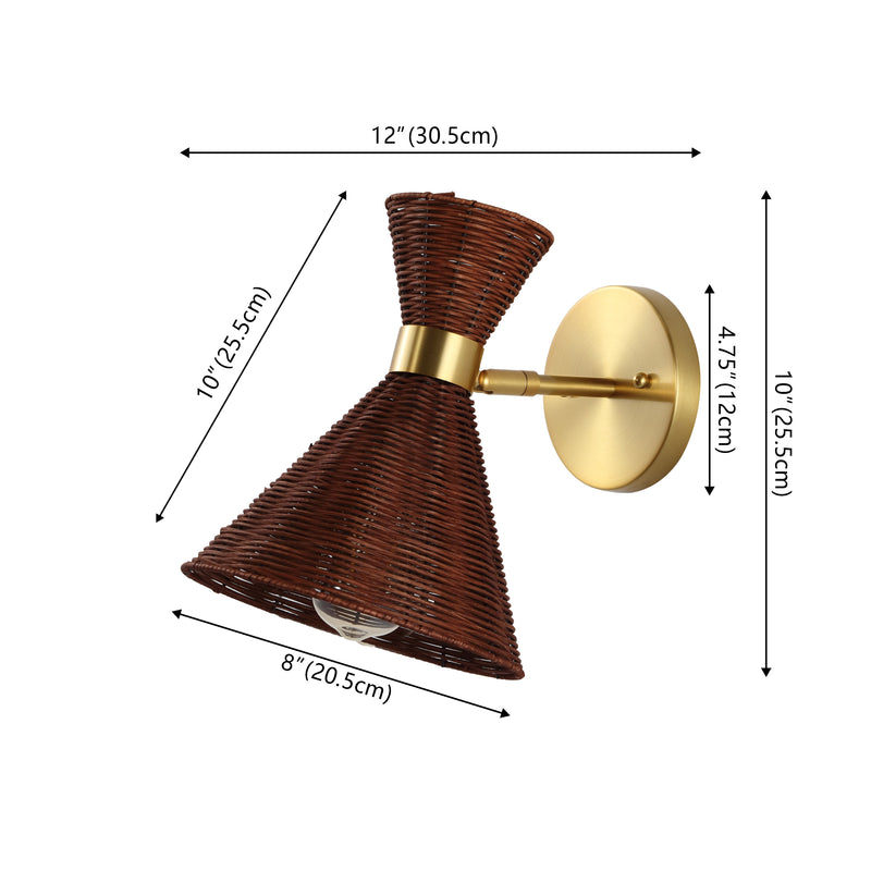 Zoey 10" 1-Light Mid-Century Vintage Retro Rattan/Metal LED Sconce with Adjustable Shade - JONATHAN Y
