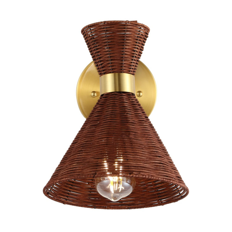 Zoey 10" 1-Light Mid-Century Vintage Retro Rattan/Metal LED Sconce with Adjustable Shade - JONATHAN Y