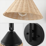 Kiawah 11" 1-Light Vintage Coastal Rattan/Metal Swing Arm LED Sconce - JONATHAN Y