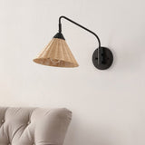 Kiawah 11" 1-Light Vintage Coastal Rattan/Metal Swing Arm LED Sconce - JONATHAN Y