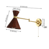 Lily 25" 1-Light Mid-Century Vintage Retro Rattan/Metal USB Charging Swing Arm LED Sconce with Pull Chain - JONATHAN Y