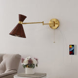 Lily 25" 1-Light Mid-Century Vintage Retro Rattan/Metal USB Charging Swing Arm LED Sconce with Pull Chain - JONATHAN Y