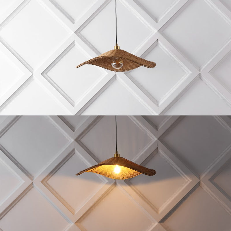 Miko 24.5" Modern Coastal Organic Curve Rattan LED Pendant