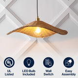 Miko 24.5" Modern Coastal Organic Curve Rattan LED Pendant