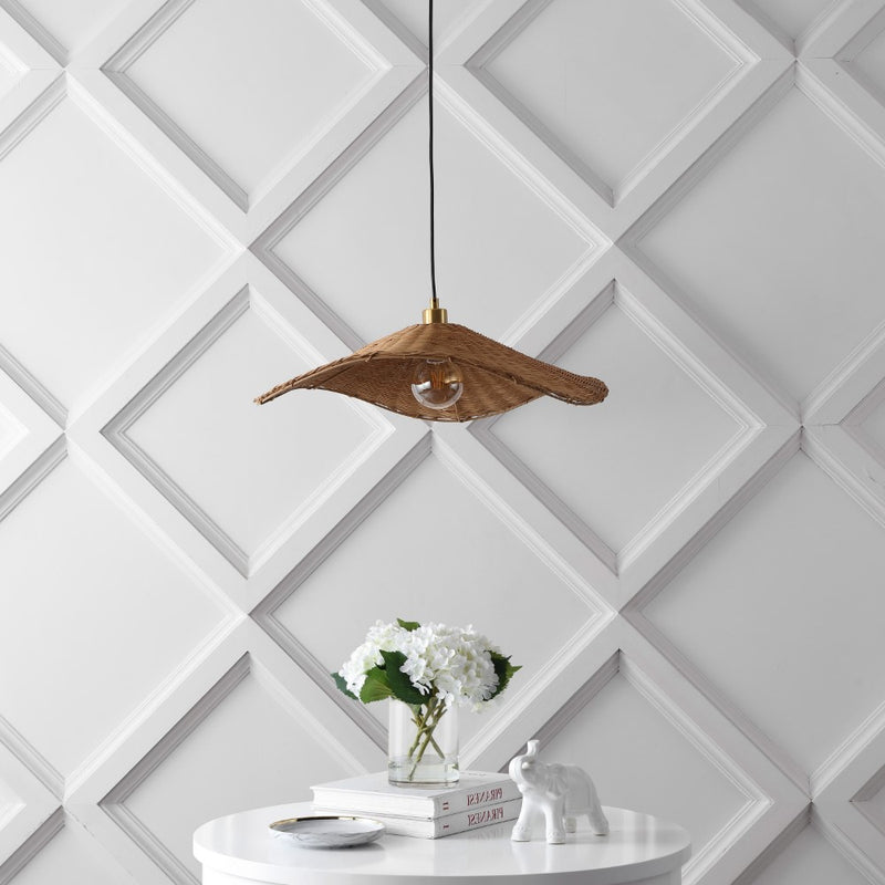 Miko 24.5" Modern Coastal Organic Curve Rattan LED Pendant