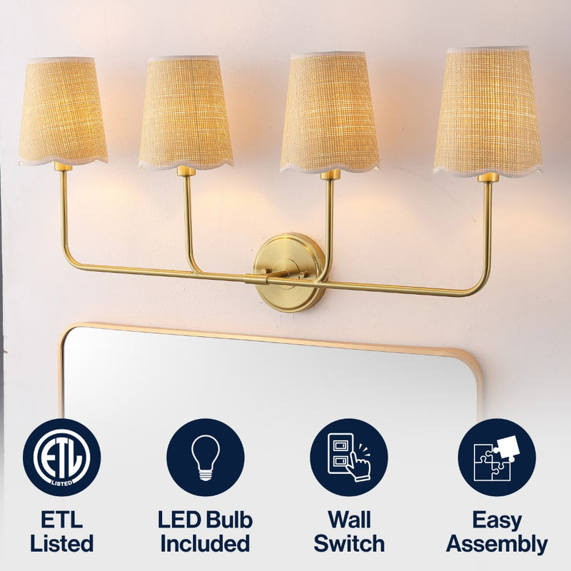 Lila Traditional Coastal Scalloped Fabric Shade/Metal LED Vanity Light