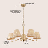 Libby 30" 5-Light Modern Coastal Sleek Woven Rattan/Iron LED Chandelier