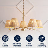 Libby 30" 5-Light Modern Coastal Sleek Woven Rattan/Iron LED Chandelier