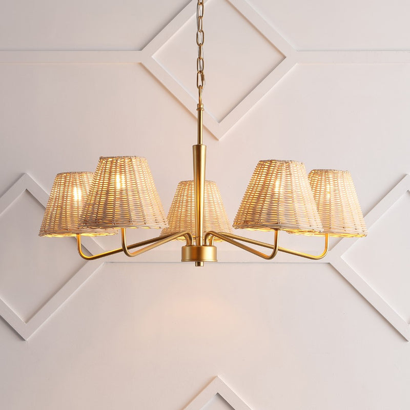 Libby 30" 5-Light Modern Coastal Sleek Woven Rattan/Iron LED Chandelier