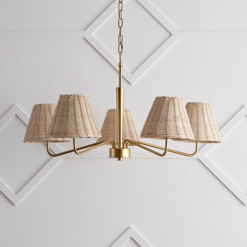 Libby 30" 5-Light Modern Coastal Sleek Woven Rattan/Iron LED Chandelier