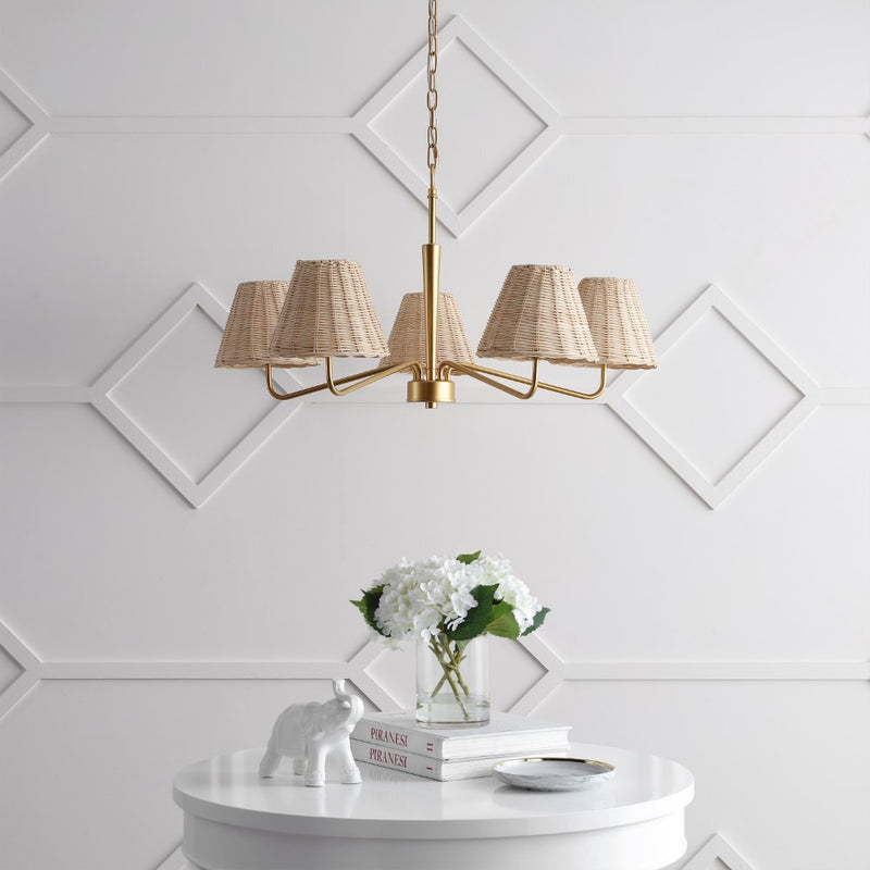 Libby 30" 5-Light Modern Coastal Sleek Woven Rattan/Iron LED Chandelier