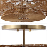 Maya 23.75" 2-Light Bohemian Farmhouse 2-Tier Metal Hand-Woven Paper Rope Tapered Drum LED Semi Flush Mount