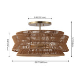Maya 23.75" 2-Light Bohemian Farmhouse 2-Tier Metal Hand-Woven Paper Rope Tapered Drum LED Semi Flush Mount