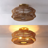Maya 23.75" 2-Light Bohemian Farmhouse 2-Tier Metal Hand-Woven Paper Rope Tapered Drum LED Semi Flush Mount