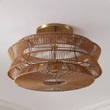 Maya 23.75" 2-Light Bohemian Farmhouse 2-Tier Metal Hand-Woven Paper Rope Tapered Drum LED Semi Flush Mount