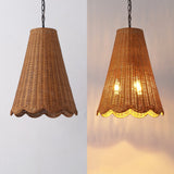 Maria 16" 3-Light Coastal Bohemian Adjustable Hand-Woven Rattan Tapered Scalloped Cylinder LED Pendant