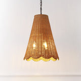 Maria 16" 3-Light Coastal Bohemian Adjustable Hand-Woven Rattan Tapered Scalloped Cylinder LED Pendant