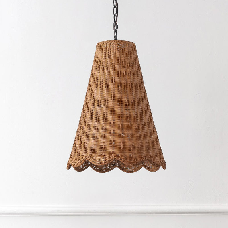 Maria 16" 3-Light Coastal Bohemian Adjustable Hand-Woven Rattan Tapered Scalloped Cylinder LED Pendant