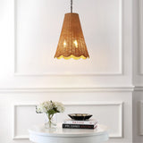 Maria 16" 3-Light Coastal Bohemian Adjustable Hand-Woven Rattan Tapered Scalloped Cylinder LED Pendant