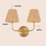 Malaya Bohemian Coastal Metal Pleated Paper Shade LED Vanity Light