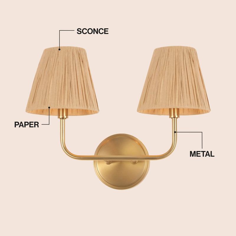 Malaya Bohemian Coastal Metal Pleated Paper Shade LED Vanity Light