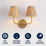 Malaya Bohemian Coastal Metal Pleated Paper Shade LED Vanity Light