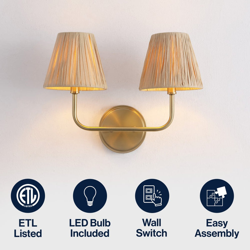 Malaya Bohemian Coastal Metal Pleated Paper Shade LED Vanity Light