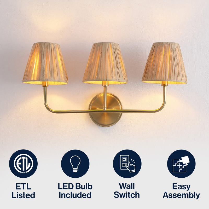 Malaya Bohemian Coastal Metal Pleated Paper Shade LED Vanity Light