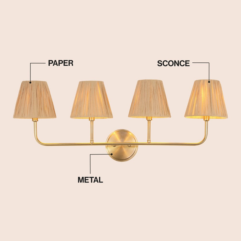 Malaya Bohemian Coastal Metal Pleated Paper Shade LED Vanity Light