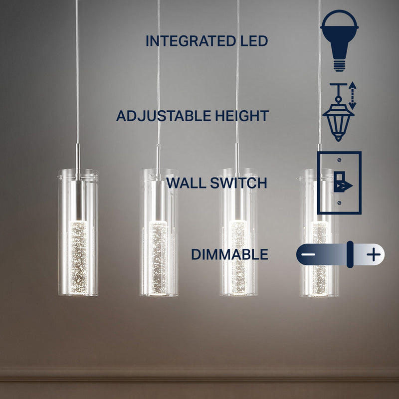 Mium Modern Style Iron/Crystal/Glass Integrated LED Linear Pendant - JONATHAN Y