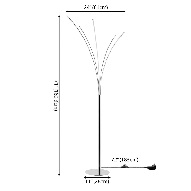 Fuochi 71" Modern Minimalist Metal 5-Branch Arc Dimmable Integrated LED Floor Lamp with Remote Control - JONATHAN Y