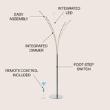 Fuochi 71" Modern Minimalist Metal 5-Branch Arc Dimmable Integrated LED Floor Lamp with Remote Control - JONATHAN Y