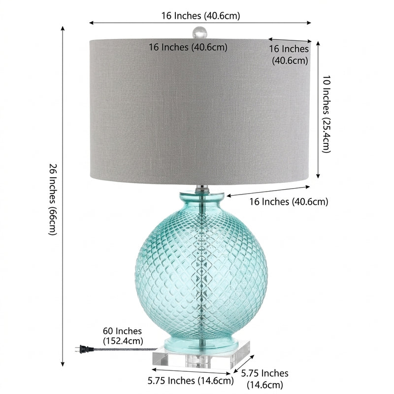 Estelle 26" Glass and Crystal LED Table Lamp Aqua – DIM