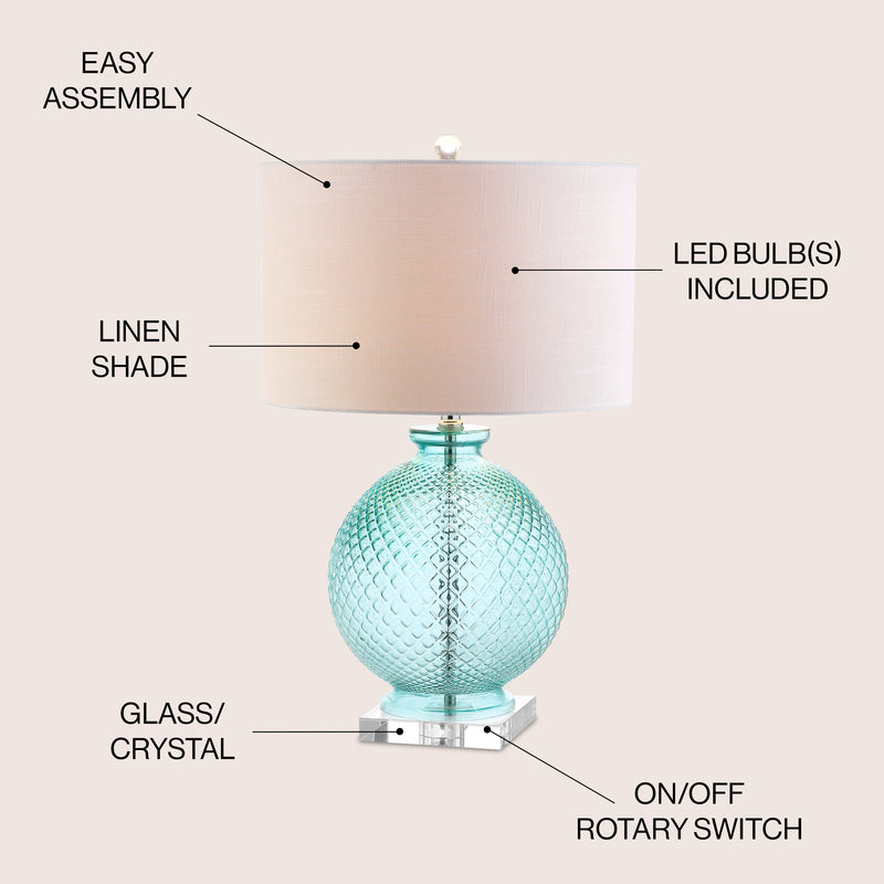 Estelle 26" Glass and Crystal LED Table Lamp - JONATHAN Y
