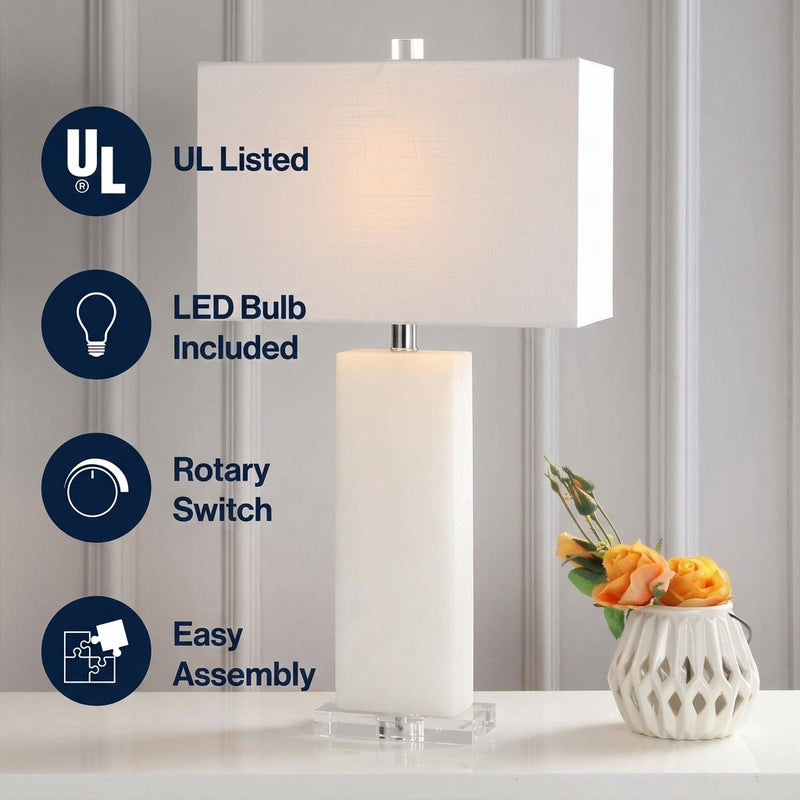 Tiggie 27" Alabaster LED Table Lamp White Alabaster/Clear – ICONS