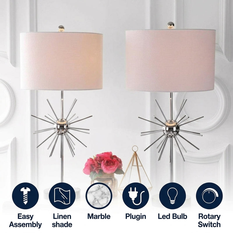 Aria 31.5" Metal/Marble LED Table Lamp Set 2 Chrome (Set of 2) – ICONS