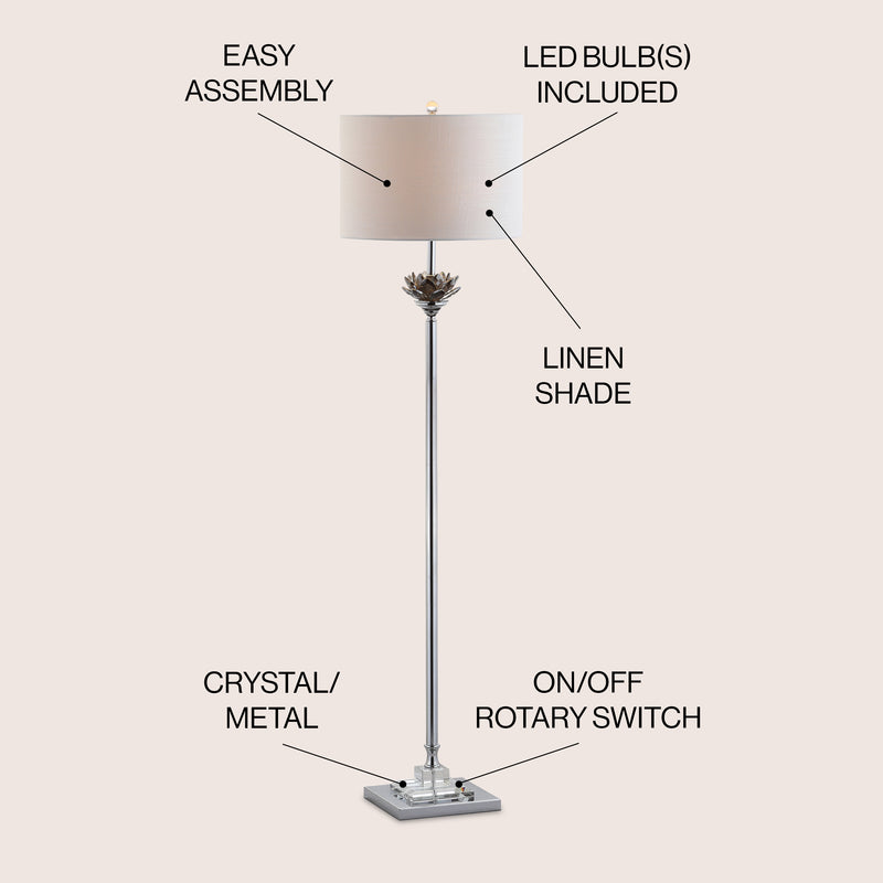 Amelia Lotus 59" Crystal / Metal LED Floor Lamp - JONATHAN Y