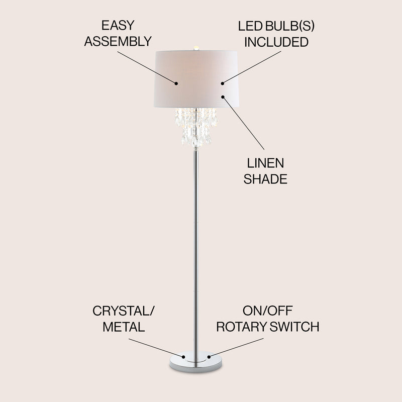 Abigail 61" Crystal / Metal LED Floor Lamp - JONATHAN Y