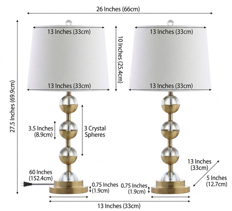 Avery 27.5" Crystal LED Table Lamp Set 2 Clear/Brass Gold (Set of 2) – DIM