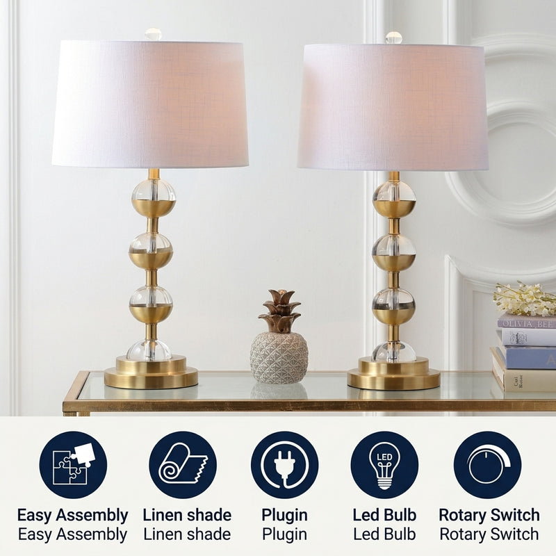 Avery 27.5" Crystal LED Table Lamp Set 2 Clear/Brass Gold (Set of 2) – ICONS