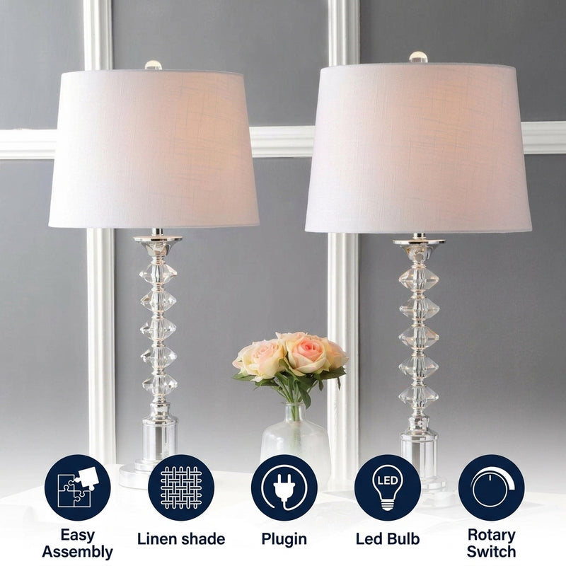 Kinsley 28" Crystal LED Table Lamp Set 2 Clear/Chrome (Set of 2) – ICONS