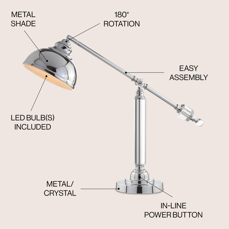 Giselle 22" Metal and Crystal LED Task Lamp - JONATHAN Y