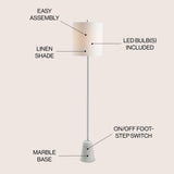 Lincoln 62.5" Marble/Metal LED Floor Lamp - JONATHAN Y