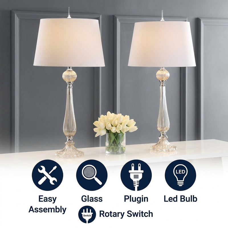 Chloe 32.5" Glass LED Table Lamp Set 2 Champagne (Set of 2) – ICONS